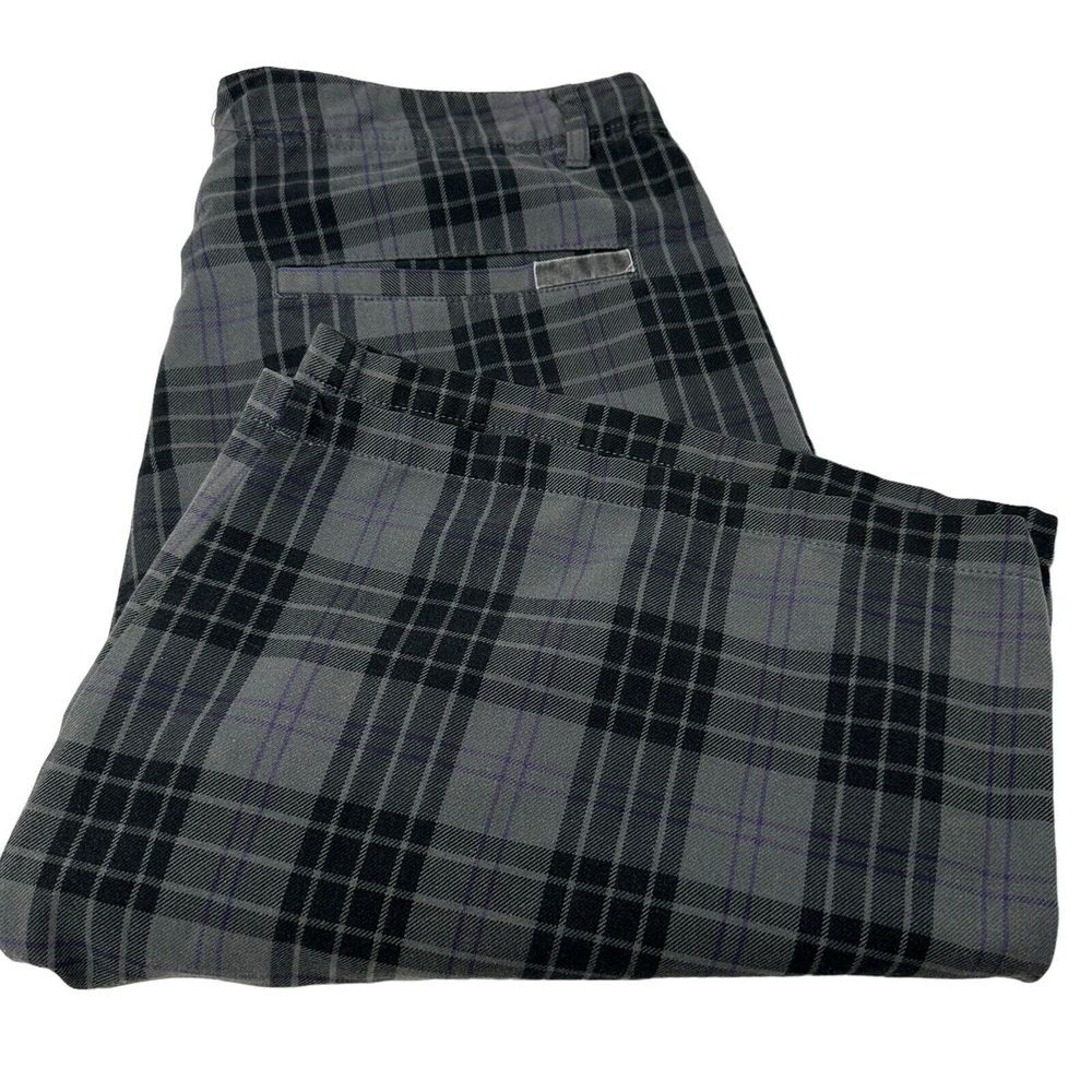 DC Mens Chino Shorts Gray Black Purple Plaid Flat Front Casual Pockets 34 *FLAW* - Picture 5 of 16